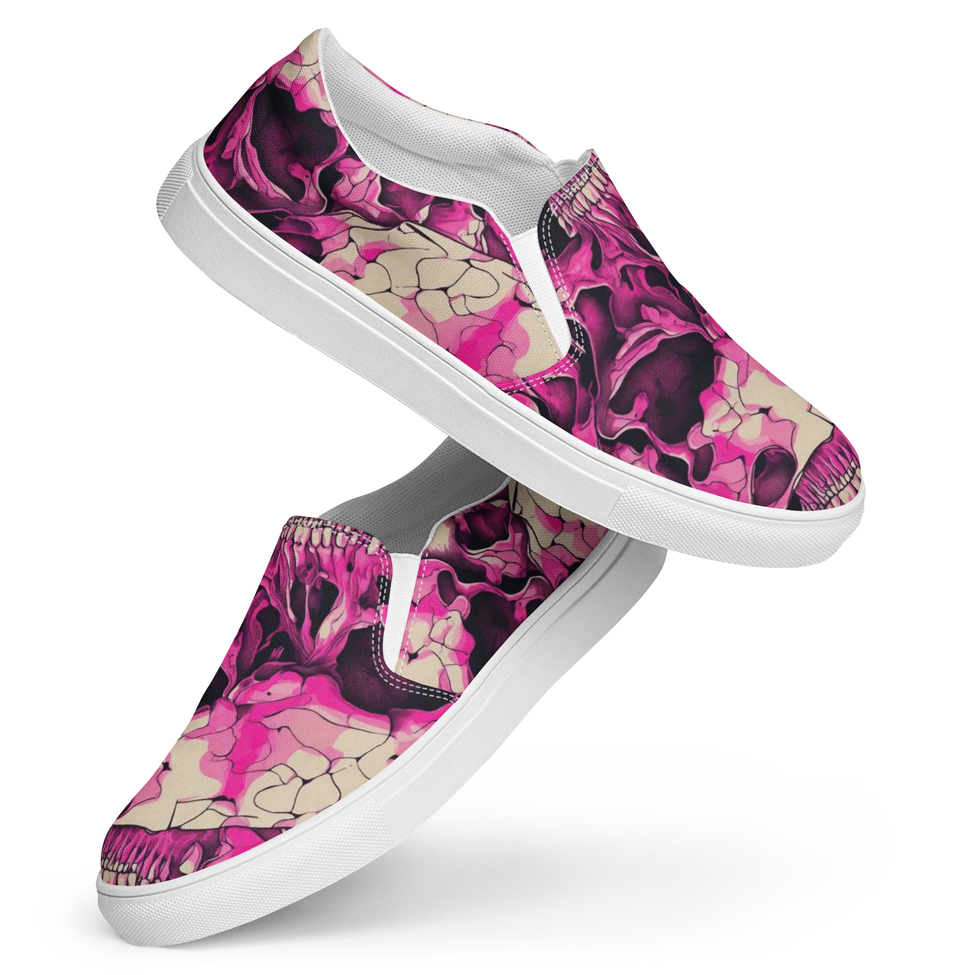 Fuchsia Bones on Women's Slip-On Canvas Shoes — Front