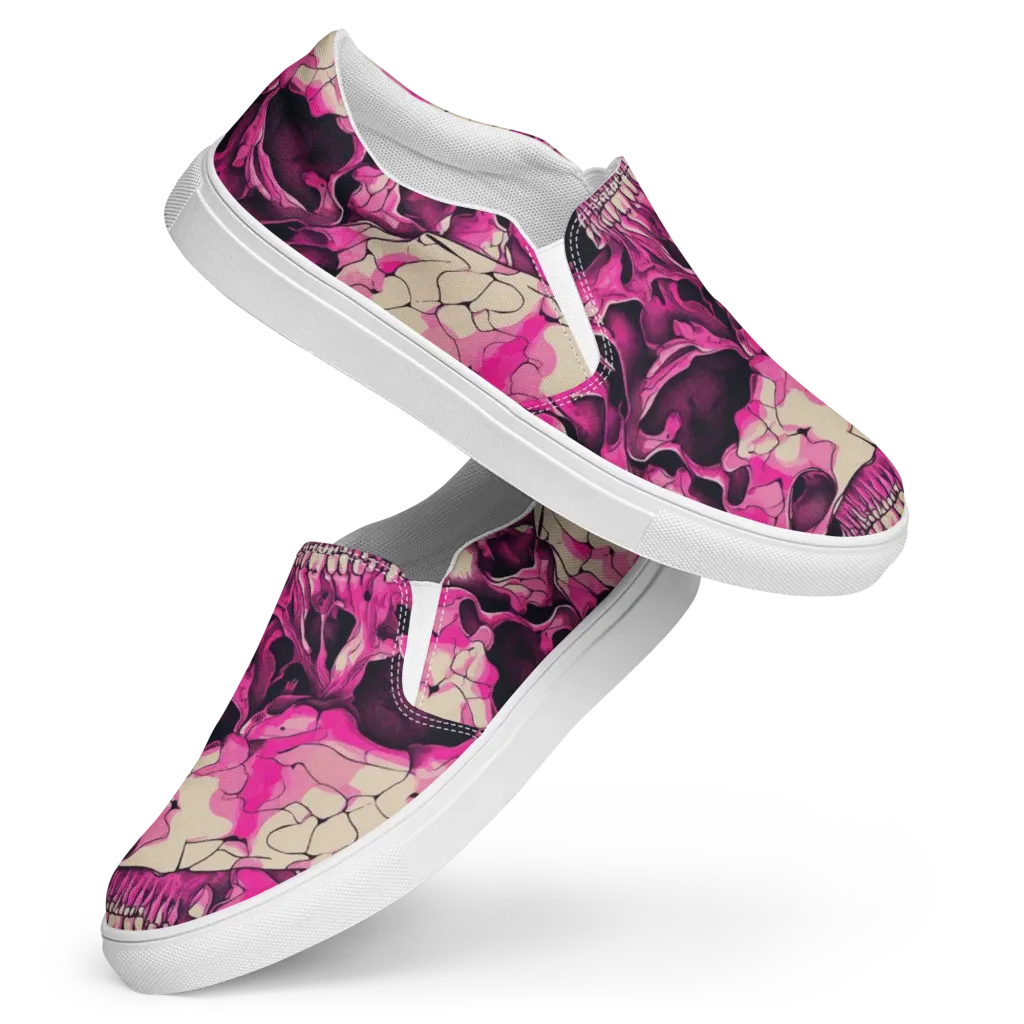 Fuchsia Bones on Women's Slip-On Canvas Shoes — Front