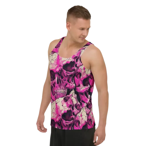 Fuchsia Bones on a Men's Tank Top