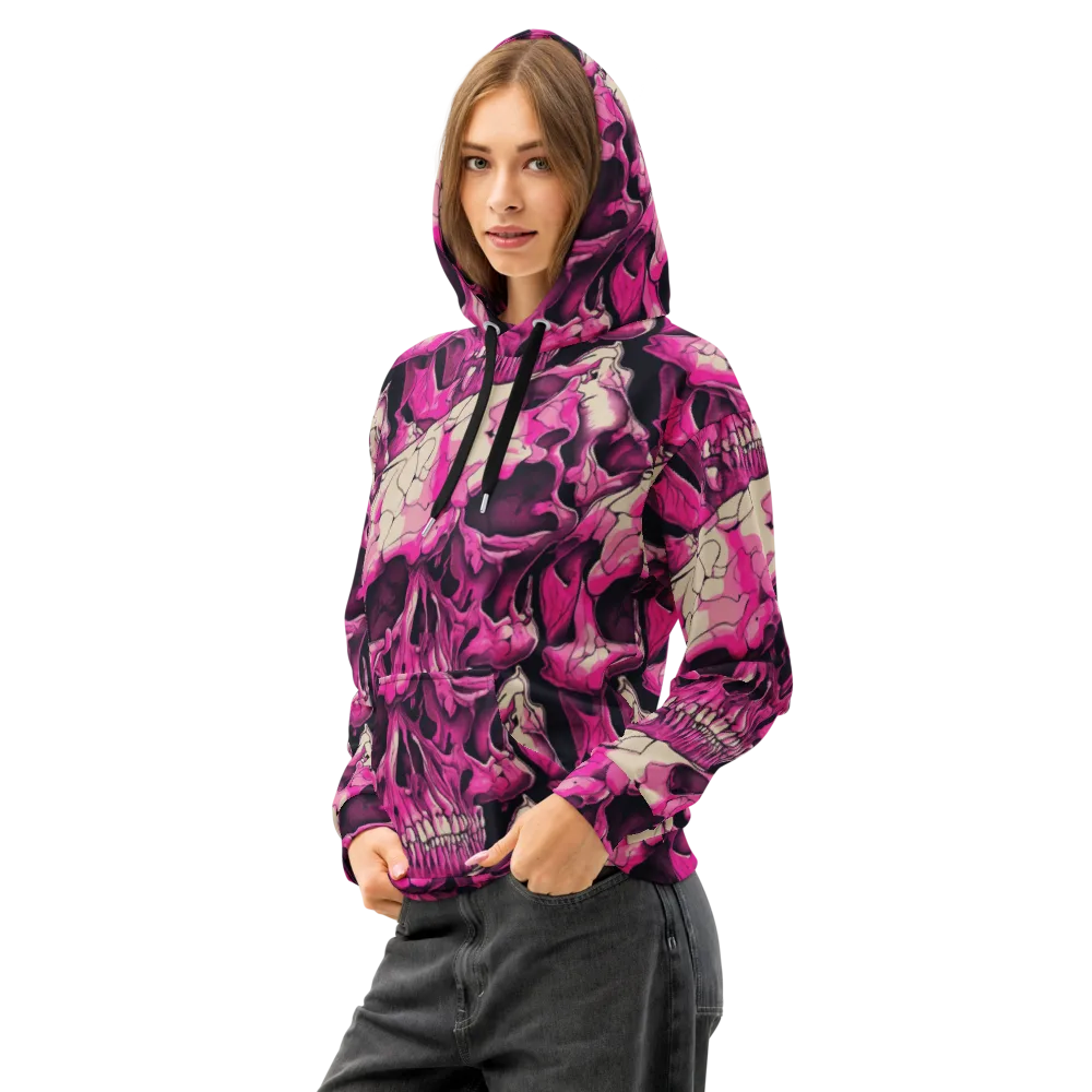 Fuchsia Bones on Cotton Hoodie — Left Front