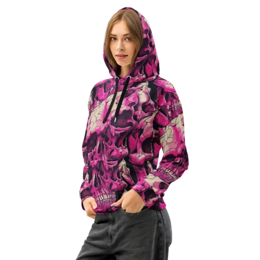 Fuchsia Bones on a Cotton Hoodie