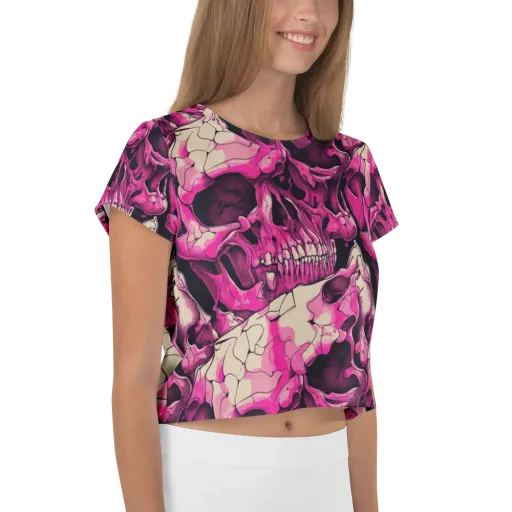 Fuchsia Bones on a Crop Tee
