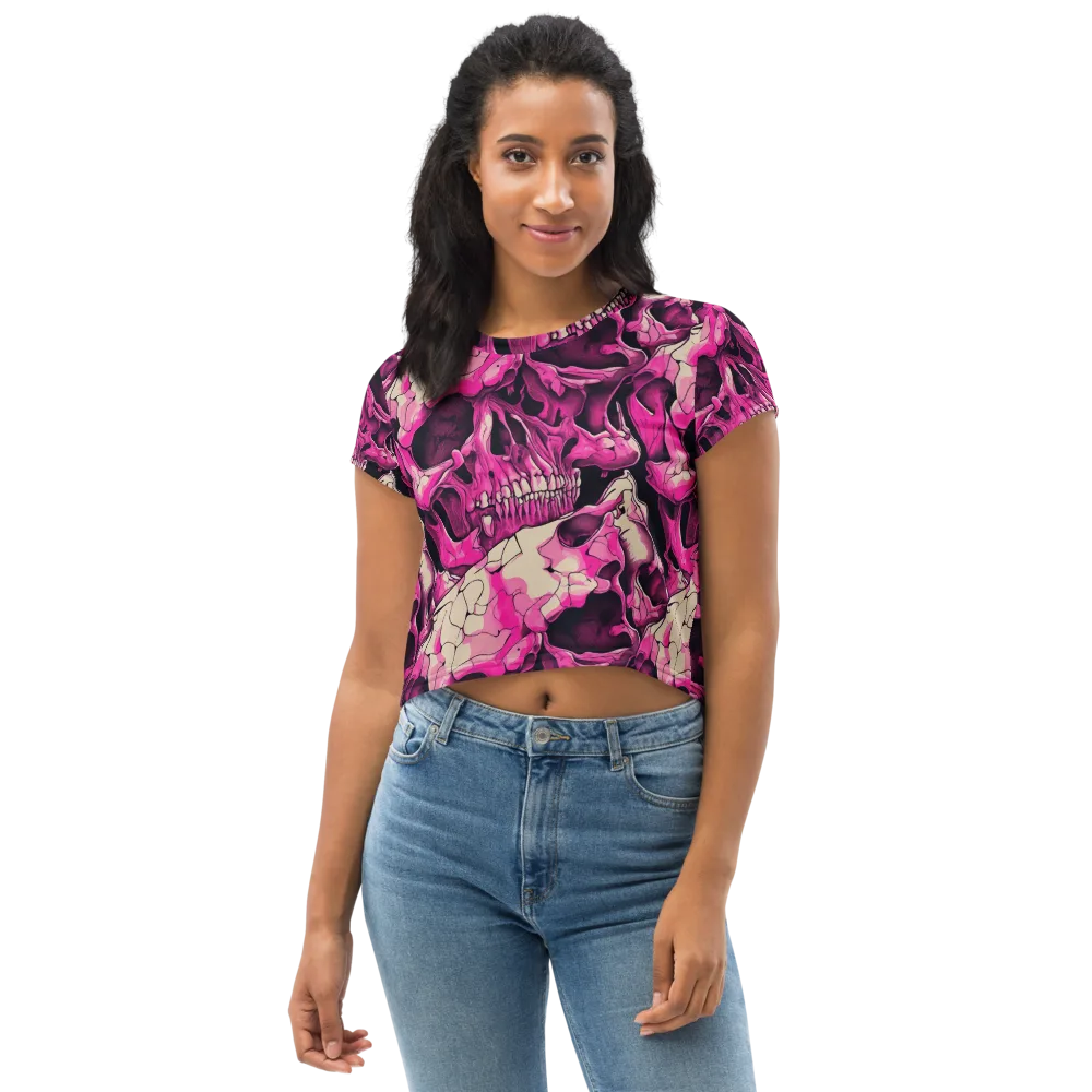 Fuchsia Bones on Crop Tee — Front