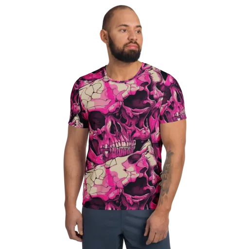 Fuchsia Bones on a Men's Athletic T-Shirt