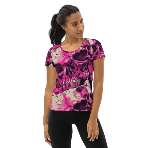Fuchsia Bones on a Women's Athletic T-Shirt