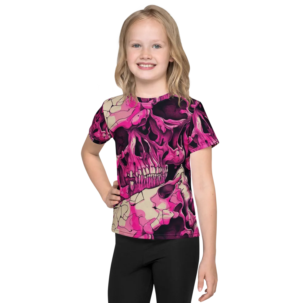 Fuchsia Bones on Kids Crew Neck T-Shirt — Front