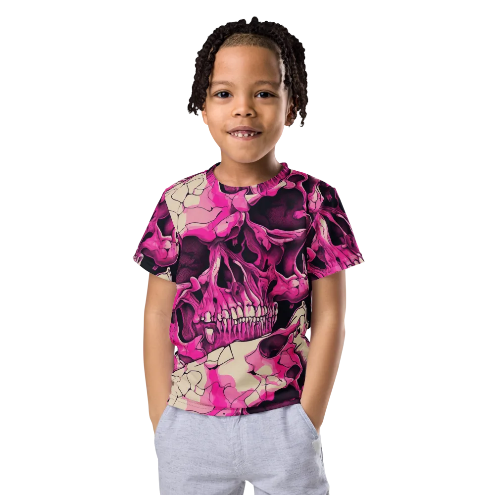 Fuchsia Bones on Kids Crew Neck T-Shirt — Front