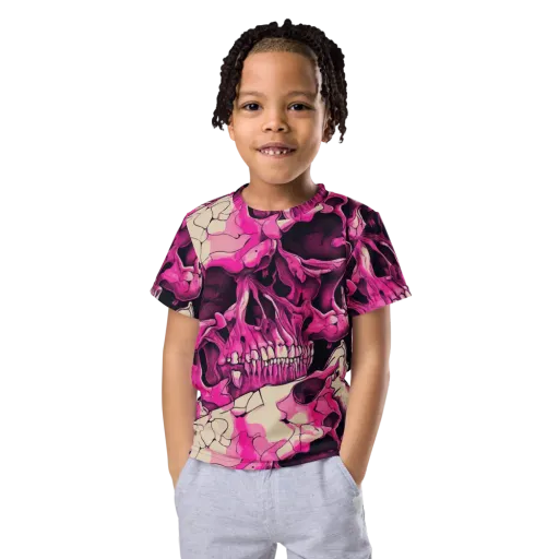 Fuchsia Bones on a Kids Crew Neck T-Shirt