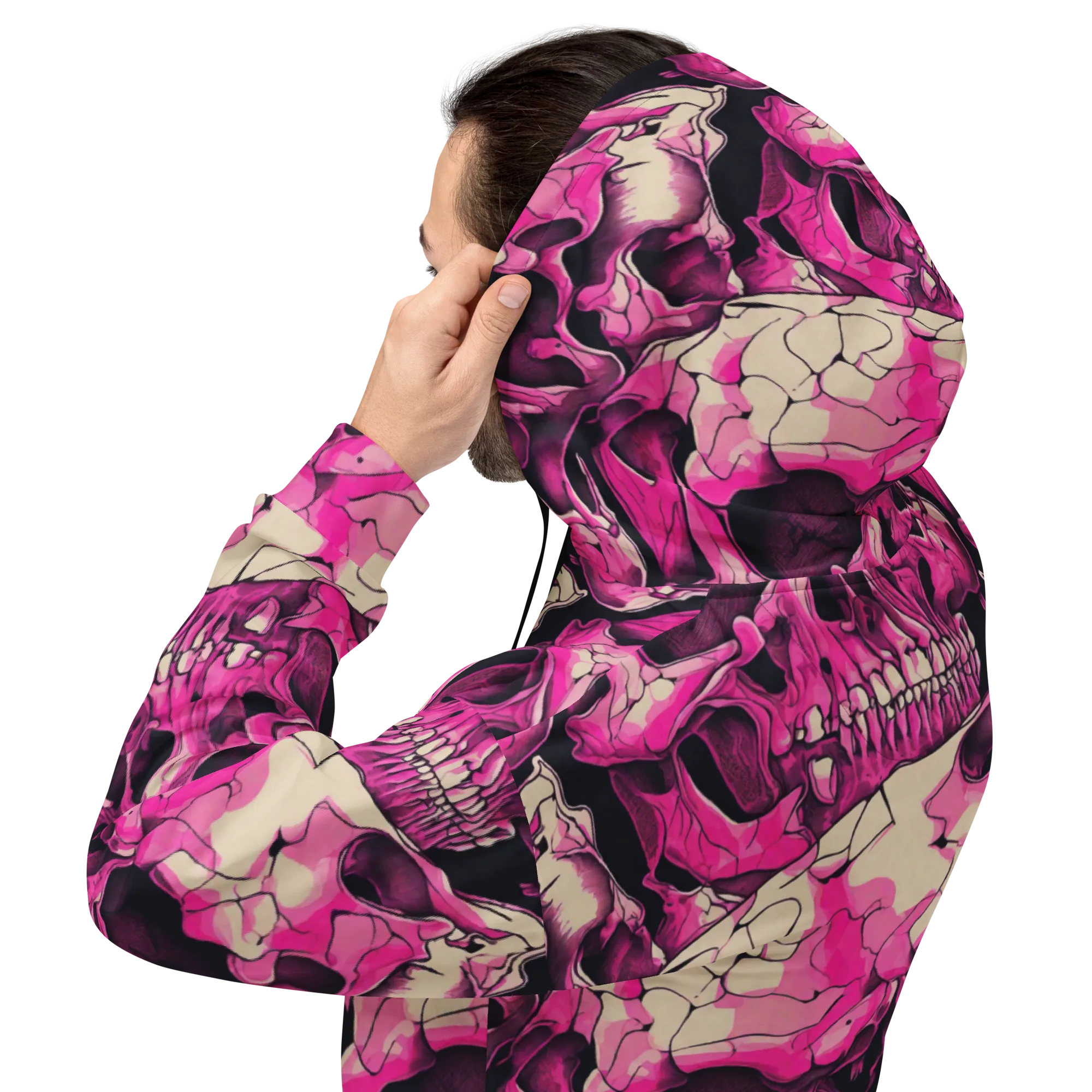 Fuchsia Bones on Hoodie — Back