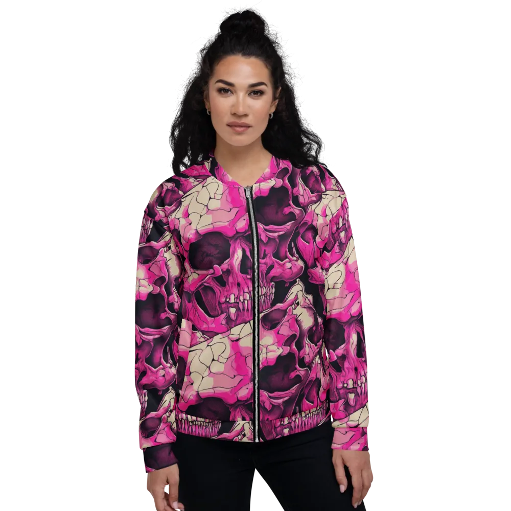 Fuchsia Bones on Bomber Jacket — Front