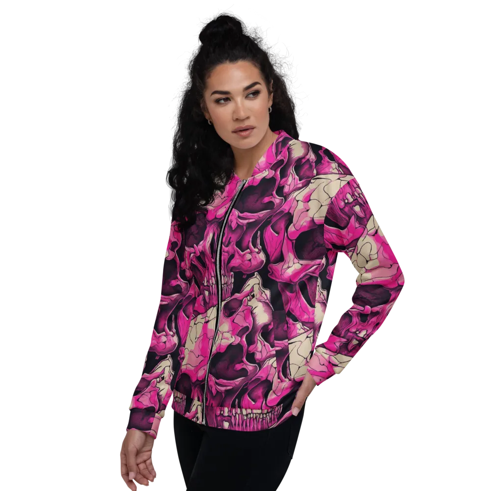 Fuchsia Bones on Bomber Jacket — Left