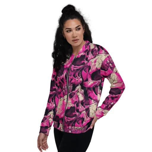 Fuchsia Bones on a Bomber Jacket