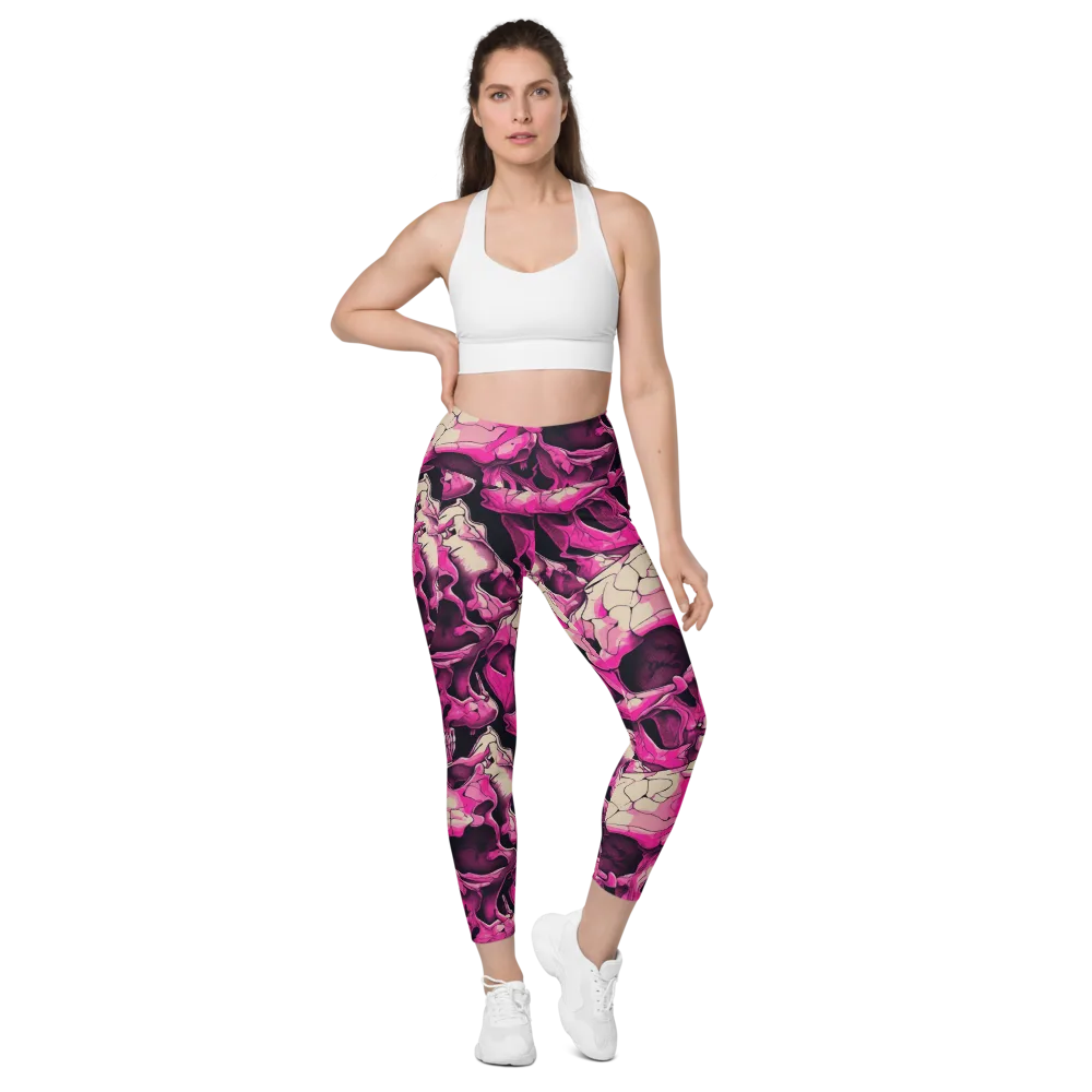 Fuchsia Bones on Leggings with Pockets — Front