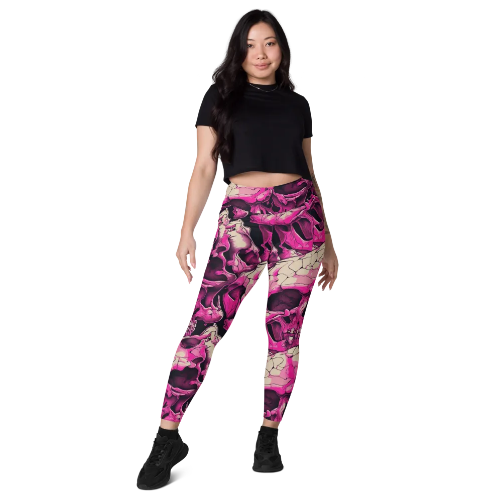 Fuchsia Bones on Leggings with Pockets — Front