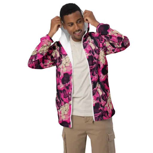 Fuchsia Bones on a Men's Windbreaker