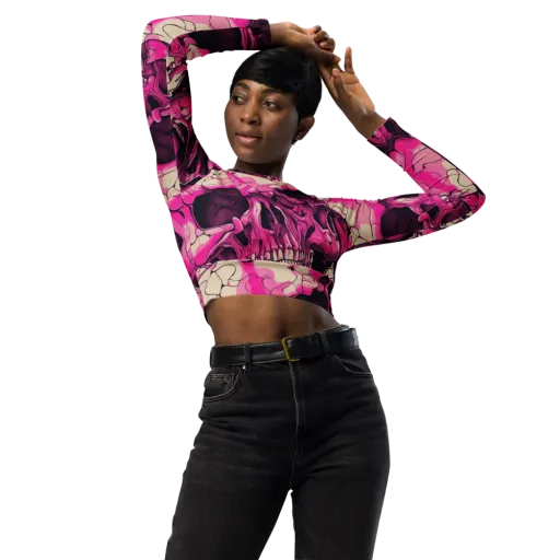Fuchsia Bones on a Long Sleeve Crop Top
