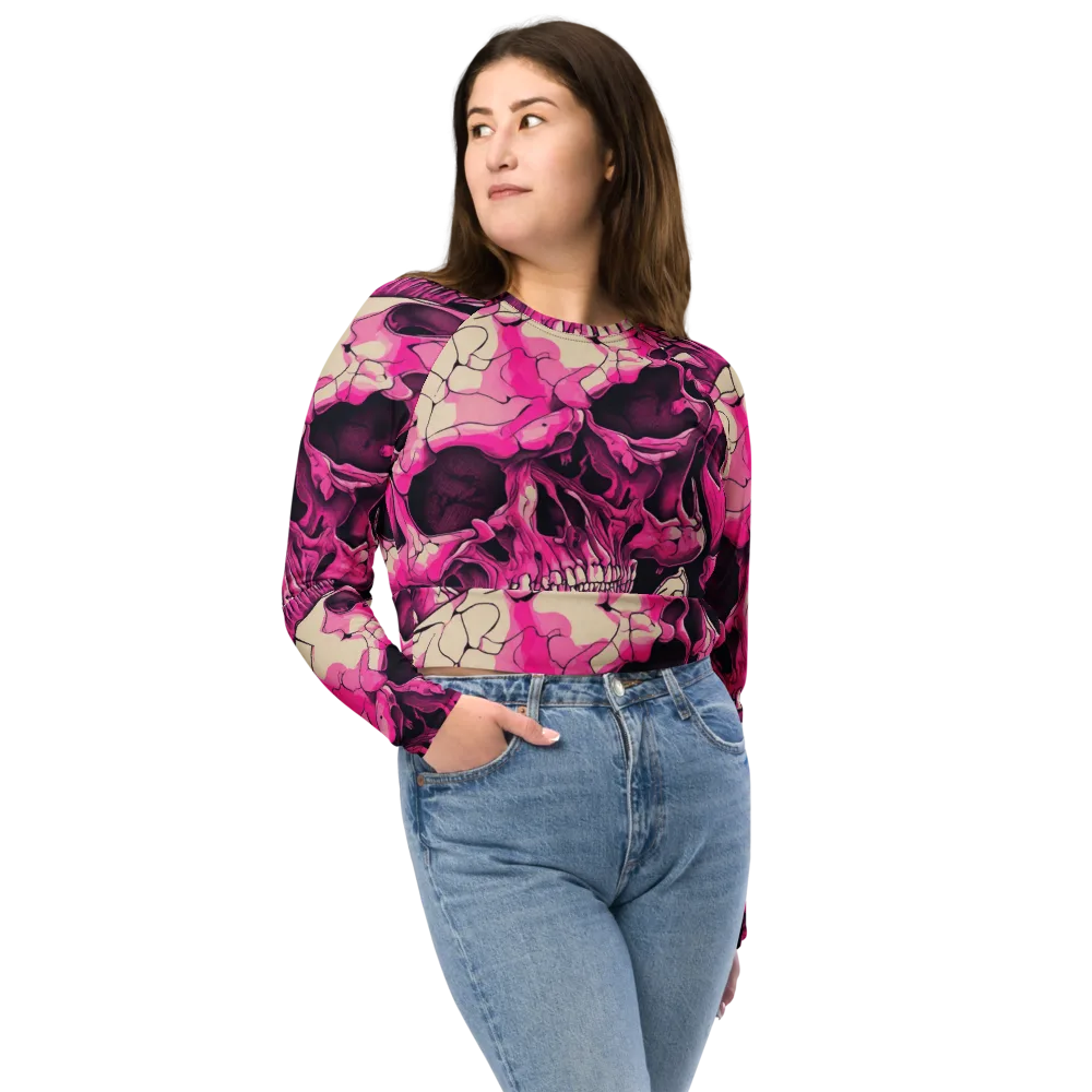 Fuchsia Bones on Long Sleeve Crop Top — Front
