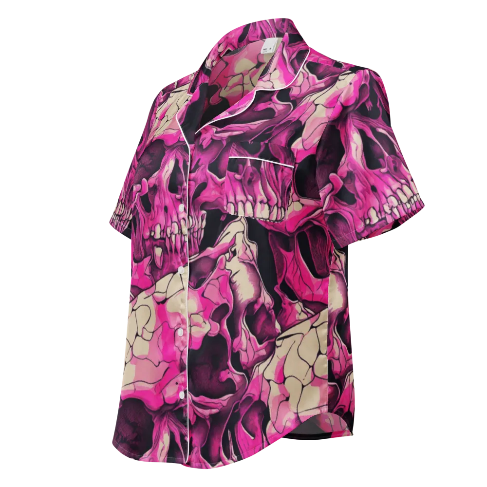 Fuchsia Bones on Women's Short Sleeve Pajama Top — Left Front