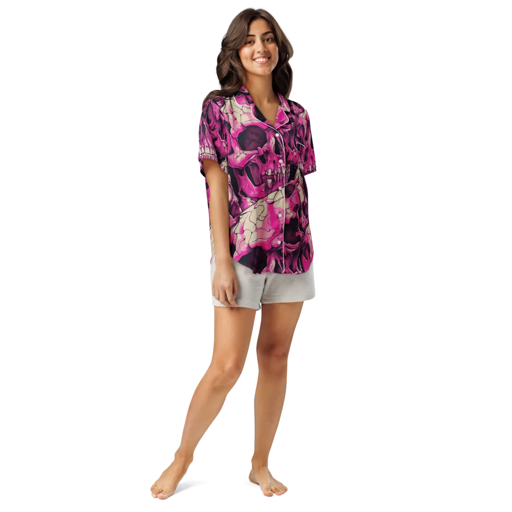 Fuchsia Bones on Women's Short Sleeve Pajama Top — Front