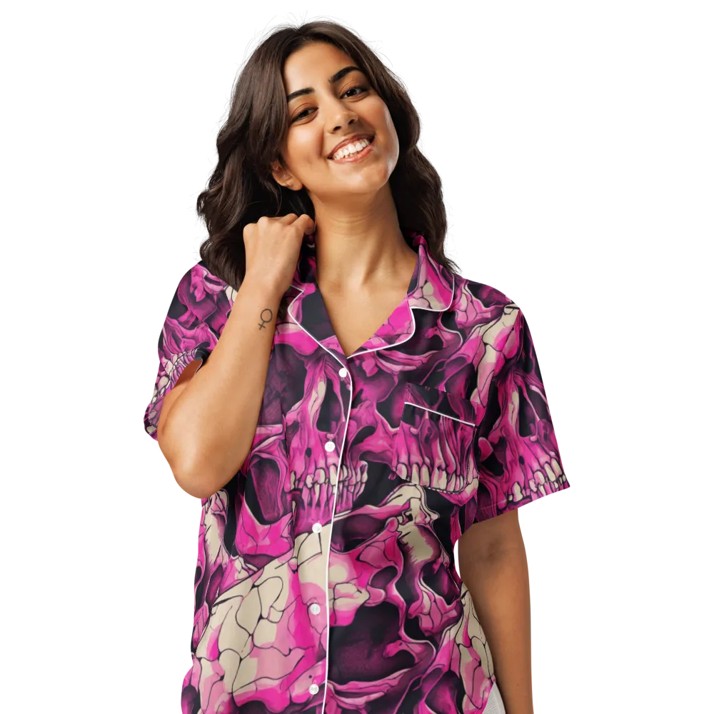 Fuchsia Bones on Women's Short Sleeve Pajama Top — Front