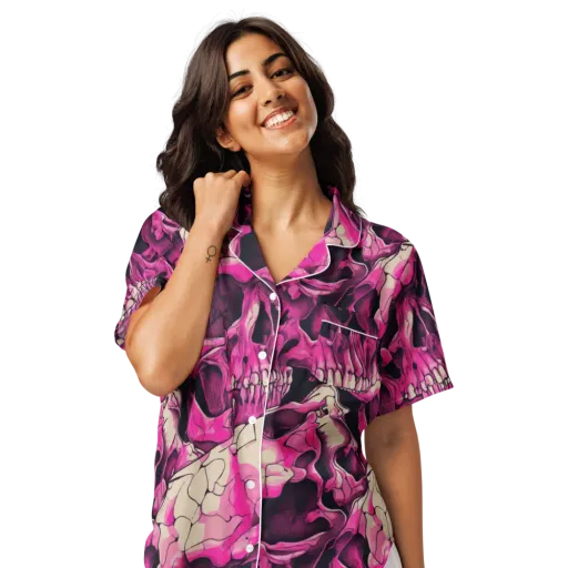 Fuchsia Bones on a Women's Short Sleeve Pajama Top