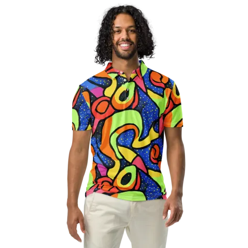 Electric Petal on a Men's Slim Fit Polo Shirt