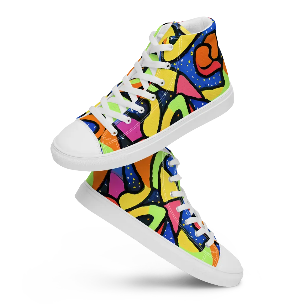 Electric Petal on Men's High Top Canvas Shoes — Front