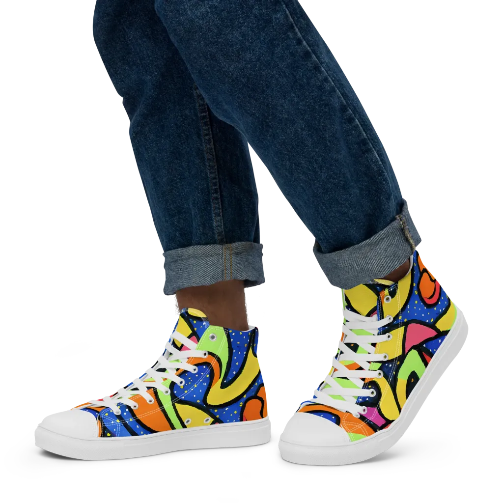 Electric Petal on Men's High Top Canvas Shoes — Left