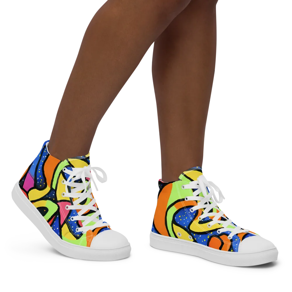 Electric Petal on Women's High Top Canvas Shoes — Right