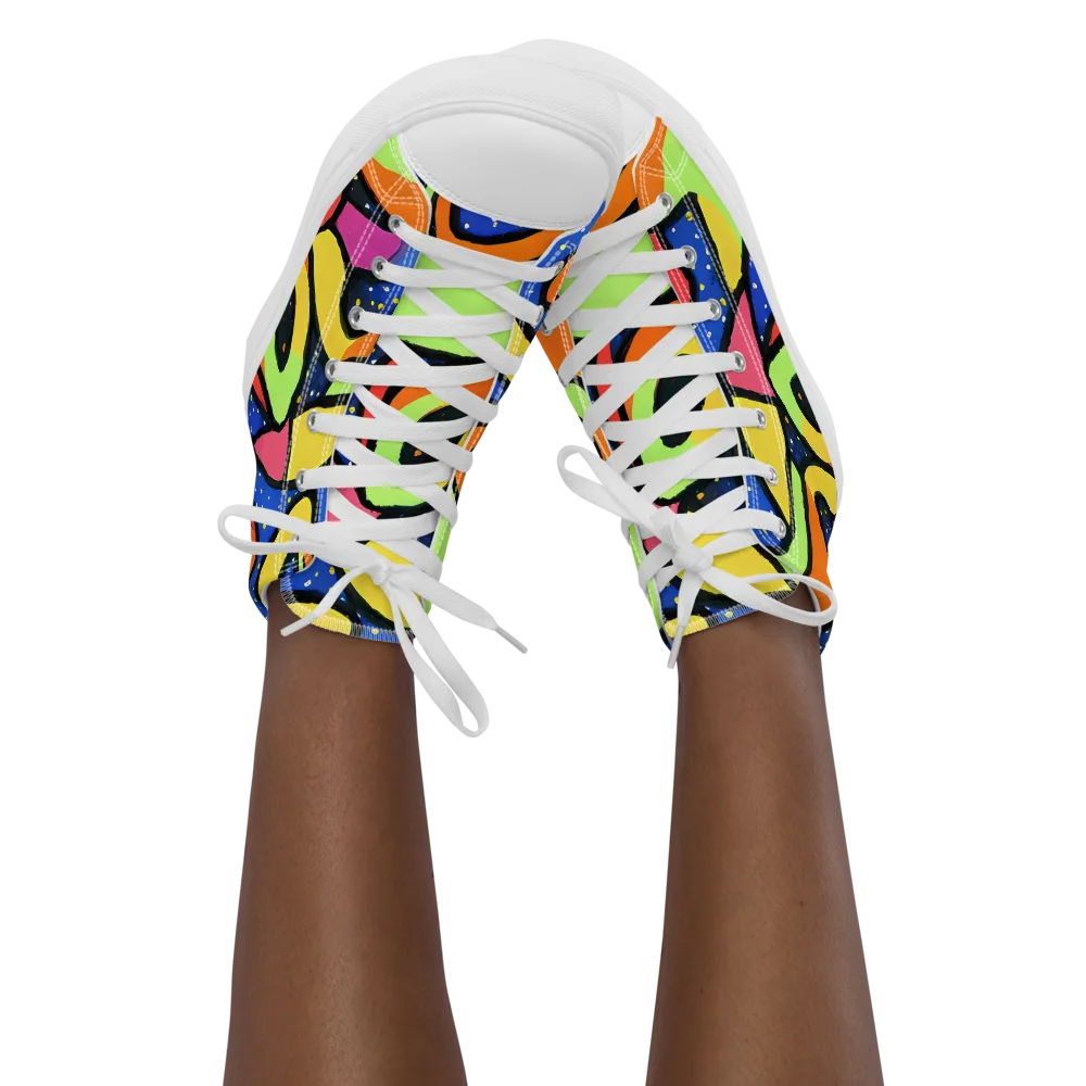 Electric Petal on Women's High Top Canvas Shoes — Front