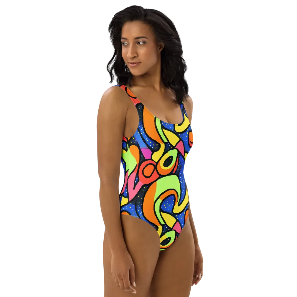 Electric Petal on One-Piece Swimsuit — Right
