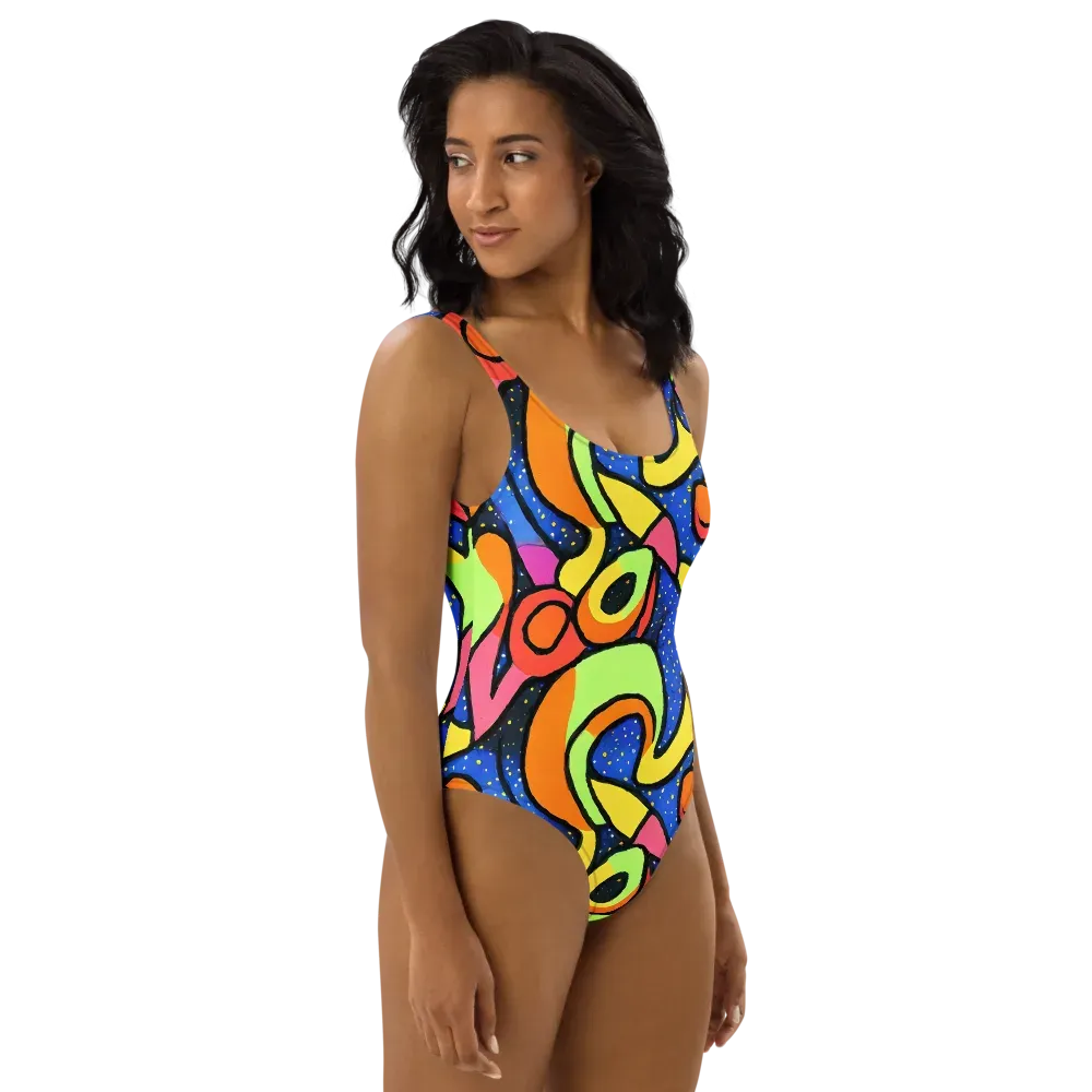 Electric Petal on One-Piece Swimsuit — Right