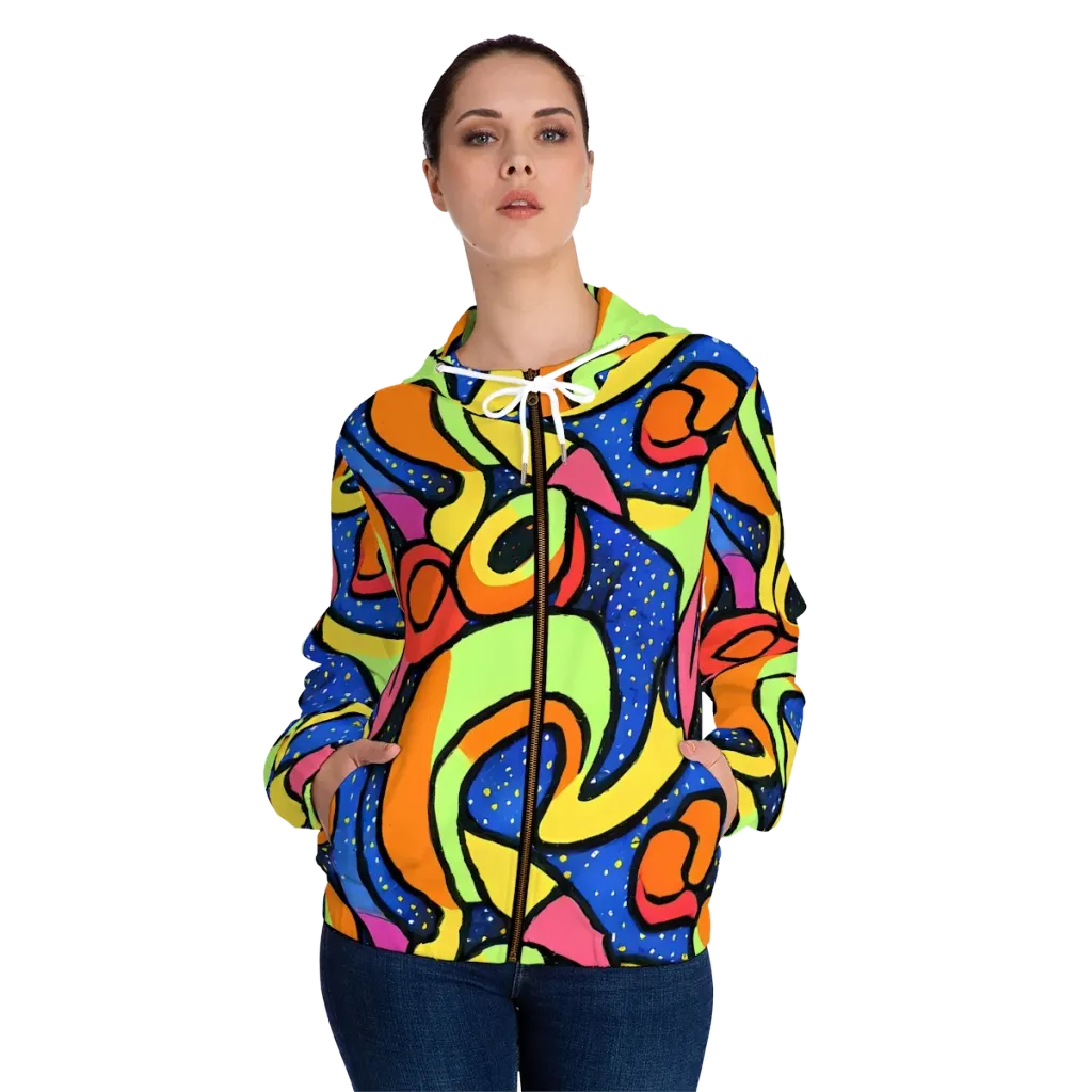 Electric Petal on Women's Full-Zip Hoodie — Front On Person