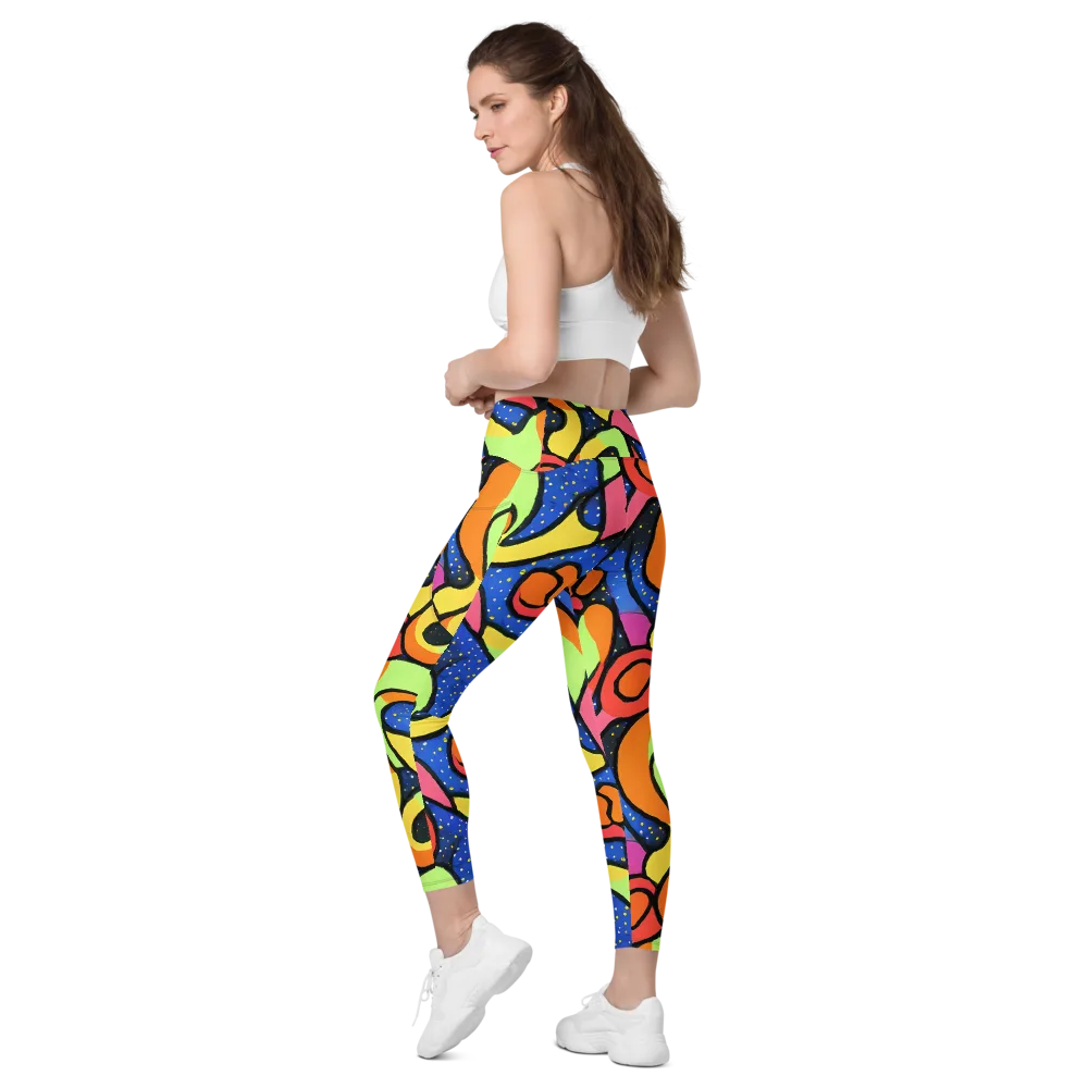 Electric Petal on Leggings with Pockets — Left Back