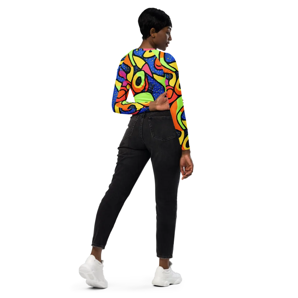 Electric Petal on Long Sleeve Crop Top — Right Back