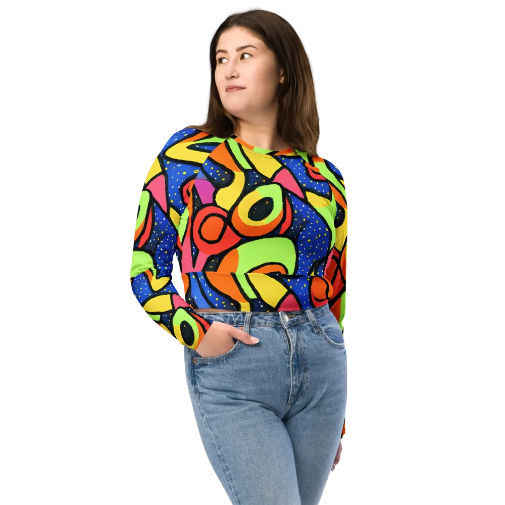 Electric Petal on Long Sleeve Crop Top — Front