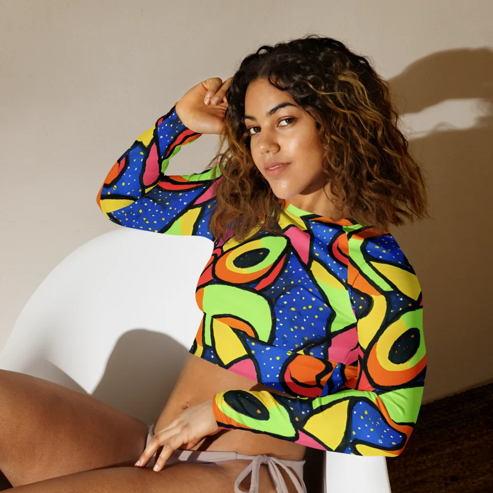 Electric Petal on Long Sleeve Crop Top — Left Front