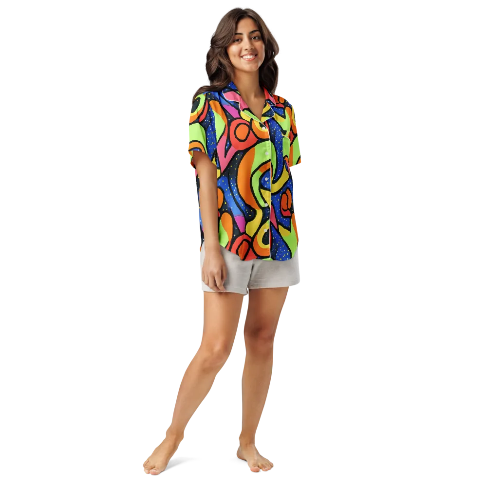 Electric Petal on Women's Short Sleeve Pajama Top — Front