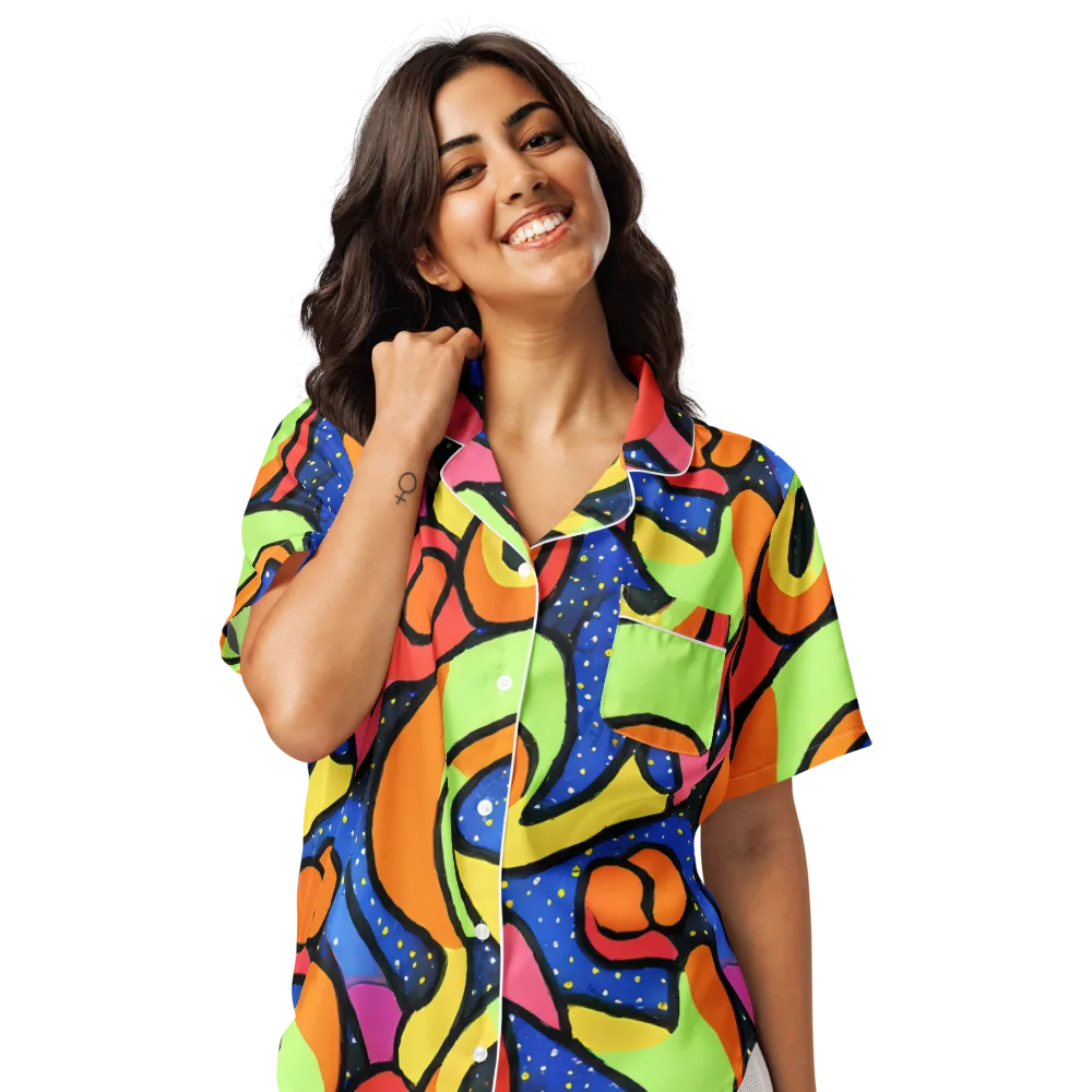 Electric Petal on Women's Short Sleeve Pajama Top — Front