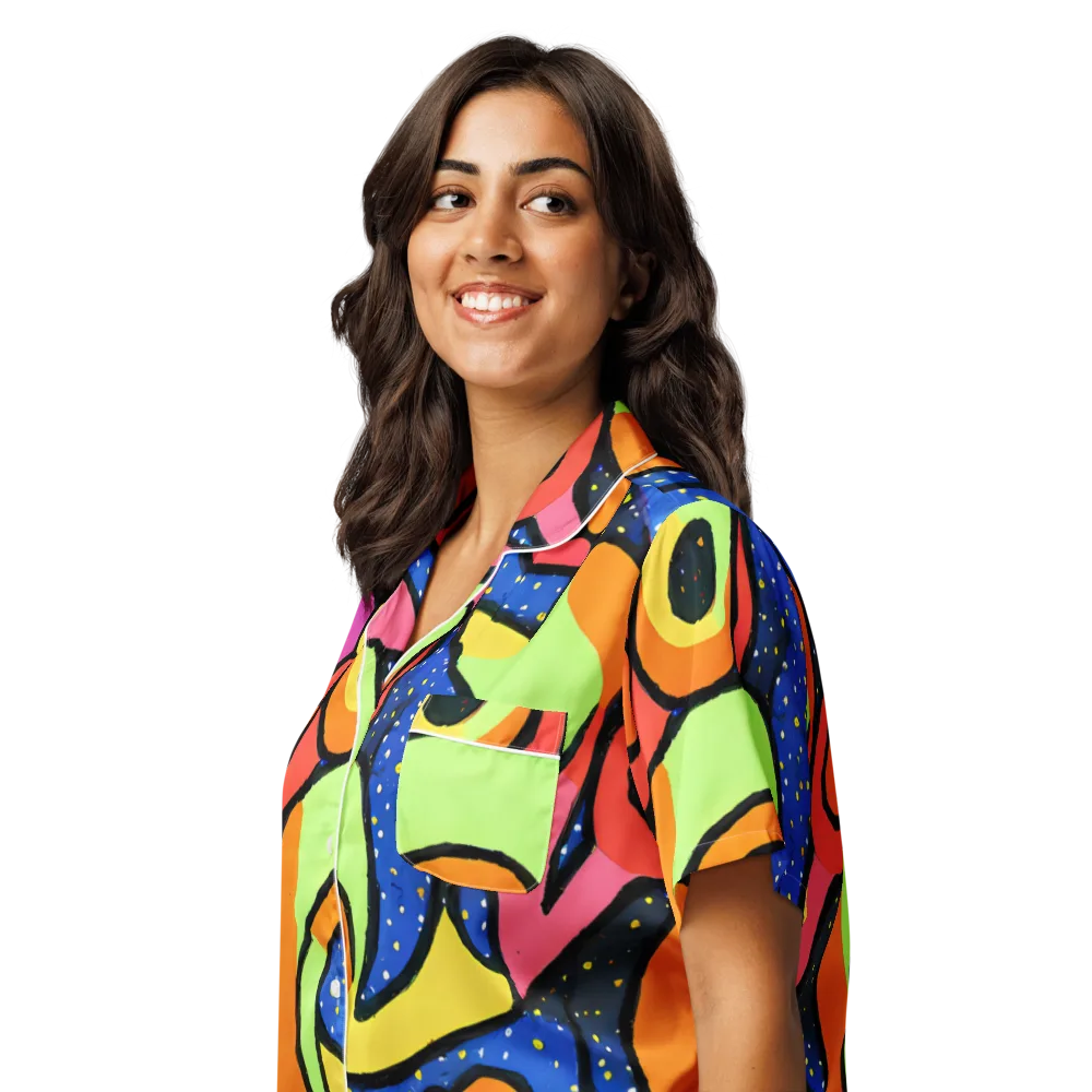 Electric Petal on Women's Short Sleeve Pajama Top — Left Front