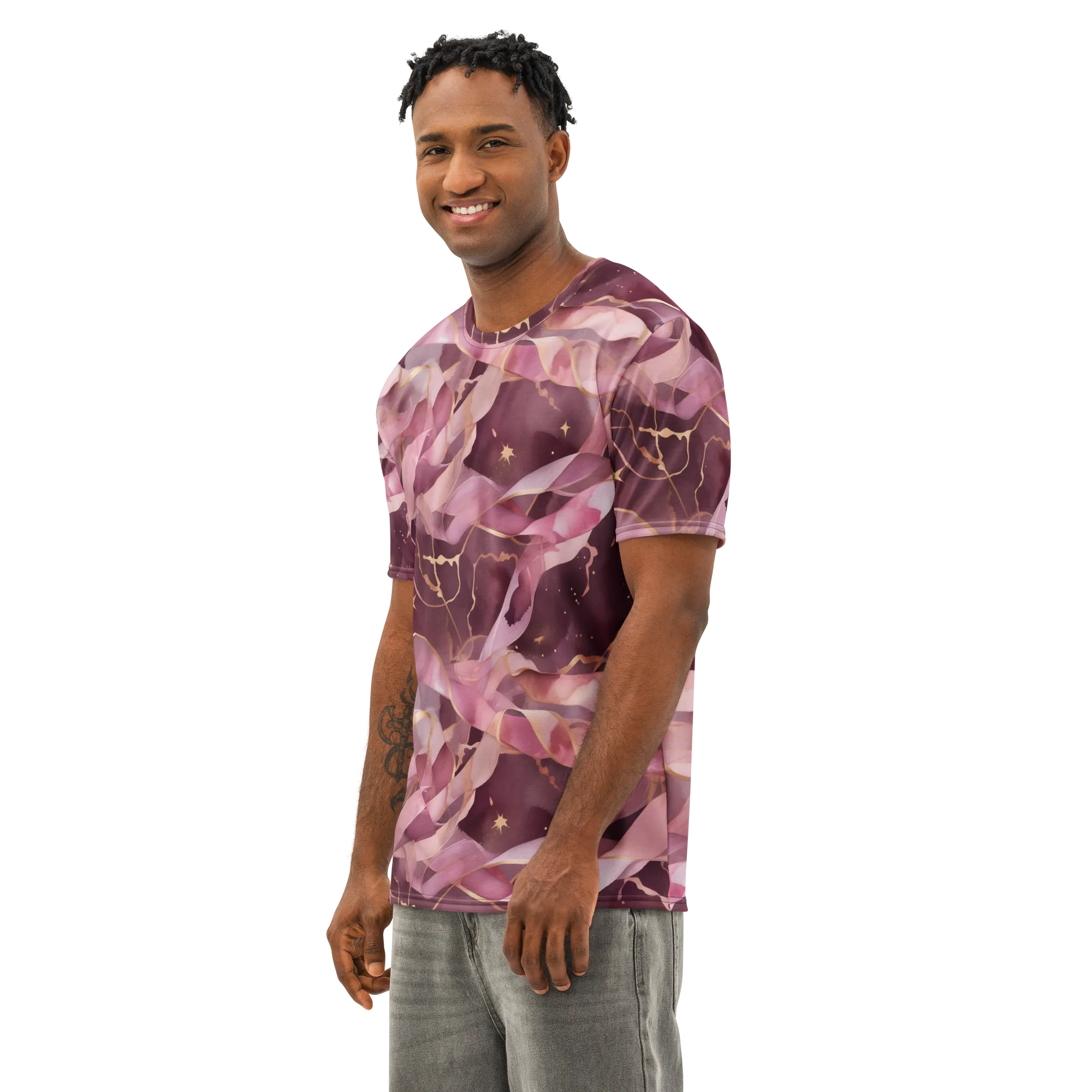 Rosewater Orbit on Men's Cotton Crew Neck T-Shirt — Left Front