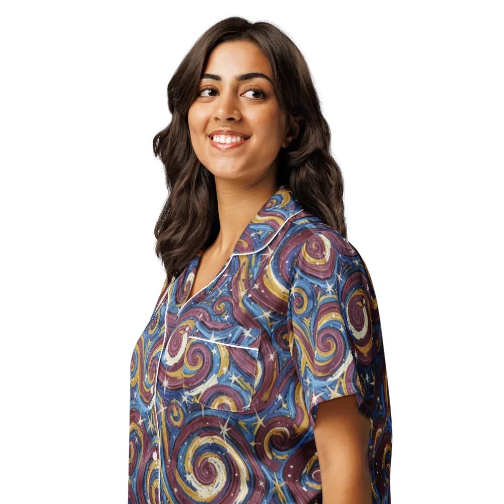 Astral Whorl on Women's Short Sleeve Pajama Top — Left Front