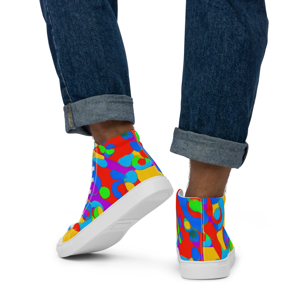 Acid Geometry on Men's High Top Canvas Shoes — Back