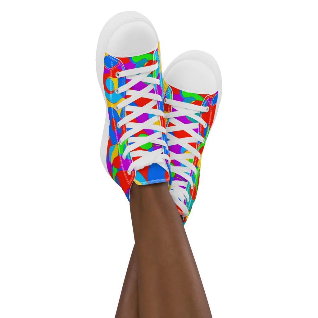 Acid Geometry on Women's High Top Canvas Shoes — Front