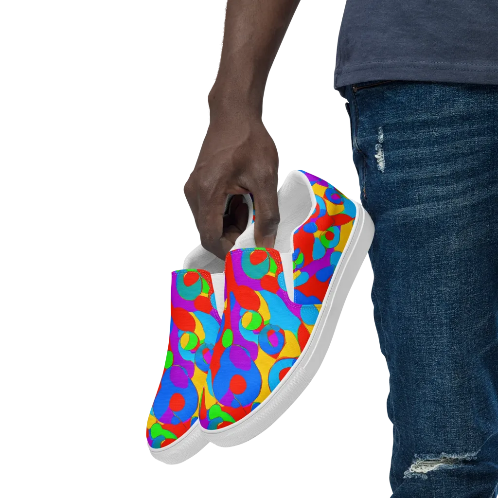 Acid Geometry on Men's Slip-On Canvas Shoes — Left Front