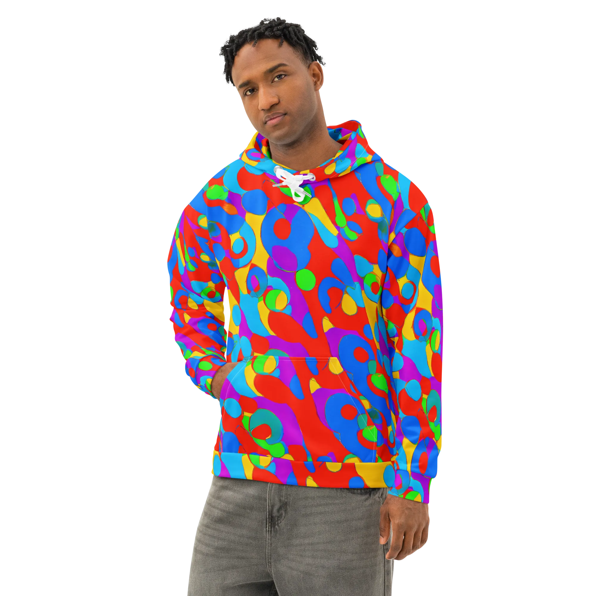 Acid Geometry on Cotton Hoodie — Left Front