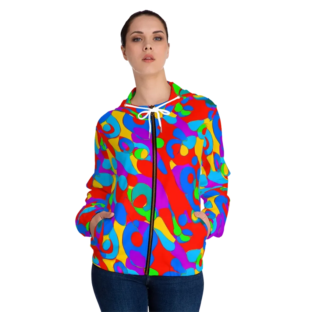 Acid Geometry on Women's Full-Zip Hoodie — Front On Person