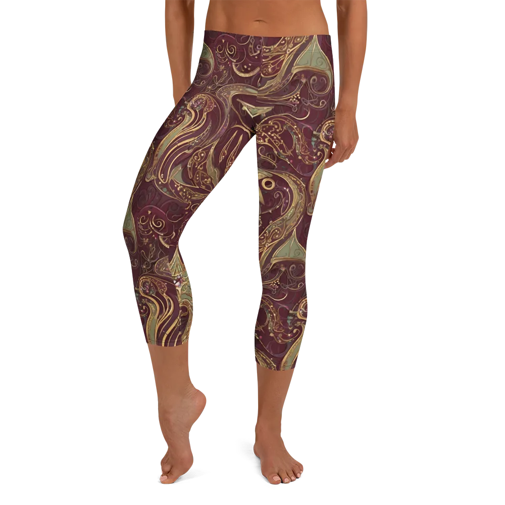 Burgundy Astral on Capri Leggings — Front