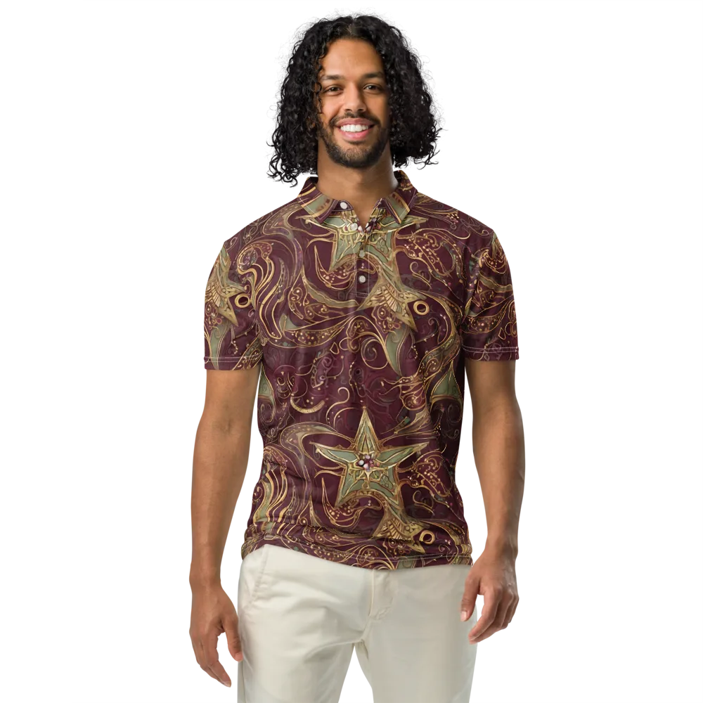 Burgundy Astral on Men's Slim Fit Polo Shirt — Front