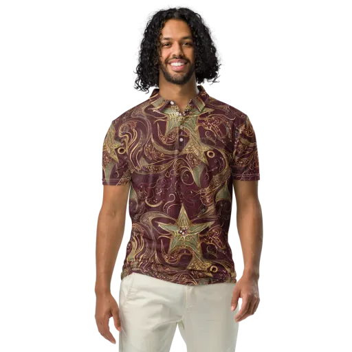 Burgundy Astral on a Men's Slim Fit Polo Shirt